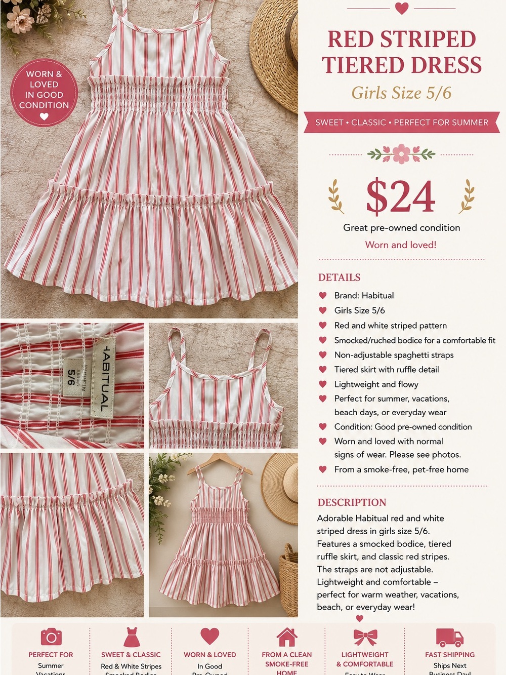 Habitual Red and White Striped Tiered One-Piece Dress